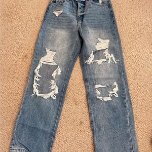 KanCan Women's Distressed Blue Straight Leg Jeans